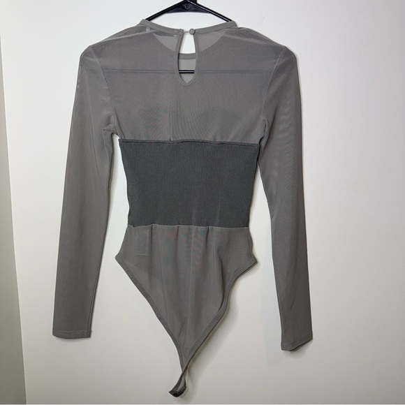 Zara Khaki Mesh Knit Long Sleeve Bodysuit - Picture 9 of 9